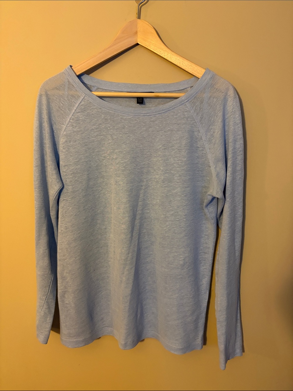 Banana Republic Linen Light Blue Long-Sleeve Wide Crewneck Top